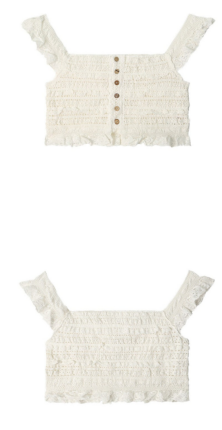 (미개봉택새상품/휴양지추천)비키니벤더 레이스 버튼 슬리브리스 탑--7