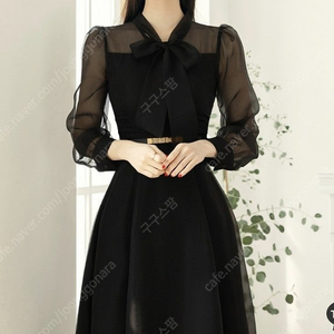 (시크라인)슈룬 리본넥 오간자 플레어 원피스