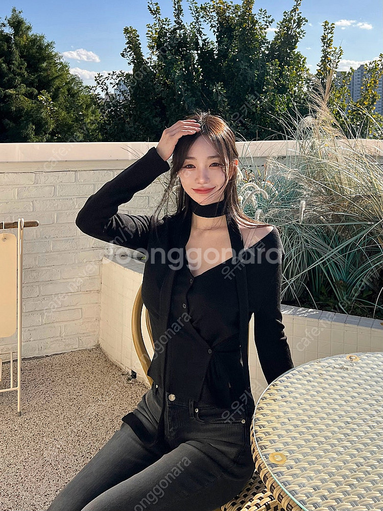 카인다미 멀티 랩 니트 가디건 블랙, 머플러 니트 가디건 세트--0