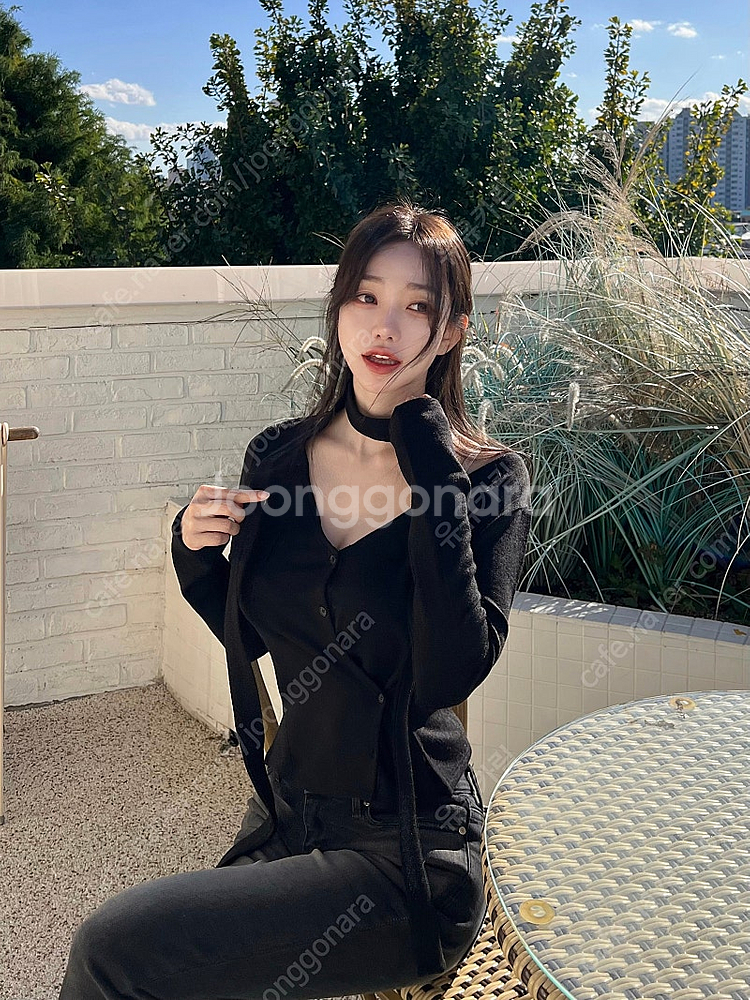 카인다미 멀티 랩 니트 가디건 블랙, 머플러 니트 가디건 세트--1