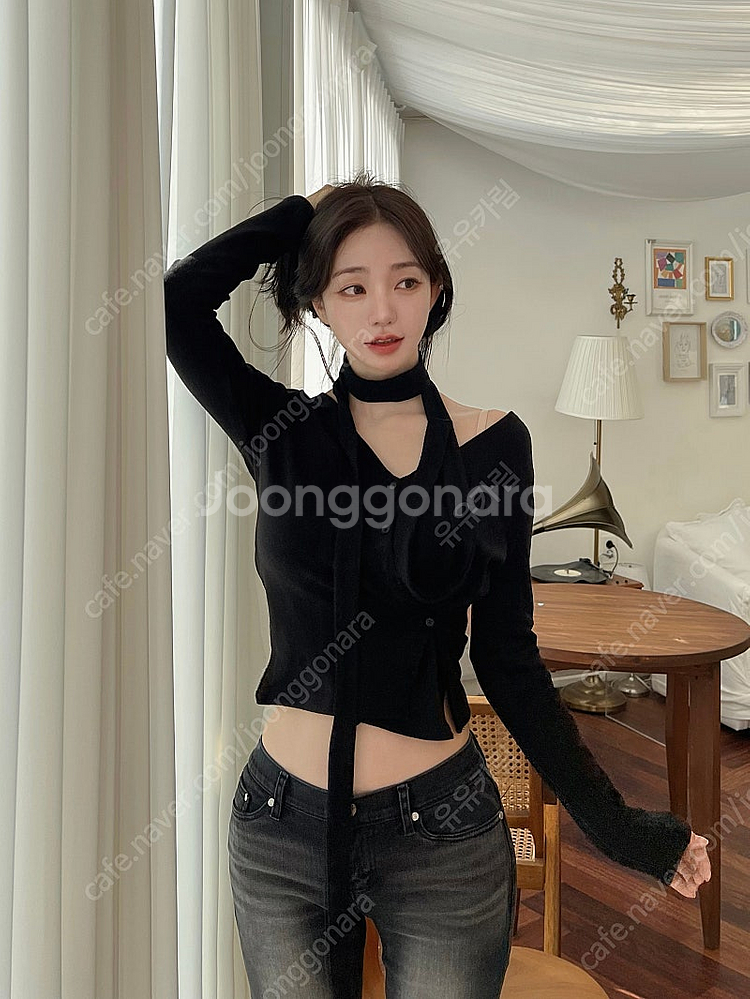 카인다미 멀티 랩 니트 가디건 블랙, 머플러 니트 가디건 세트--2