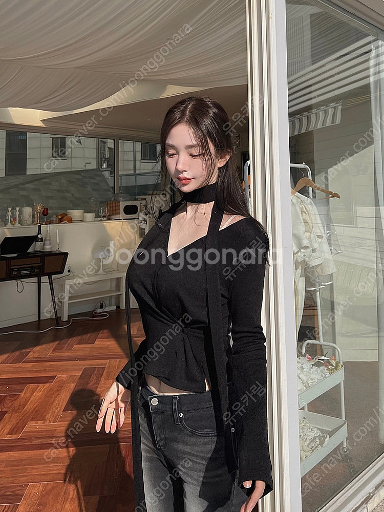 카인다미 멀티 랩 니트 가디건 블랙, 머플러 니트 가디건 세트--8