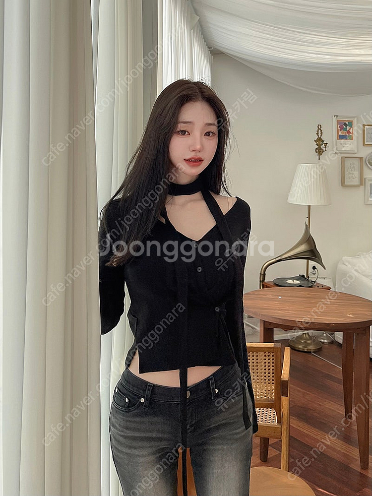 카인다미 멀티 랩 니트 가디건 블랙, 머플러 니트 가디건 세트--9