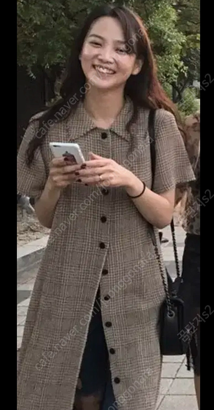 비아플레인 원피스 윤승아 체크 반팔 로브 원피스 결혼식 하객룩 출근룩 이미지