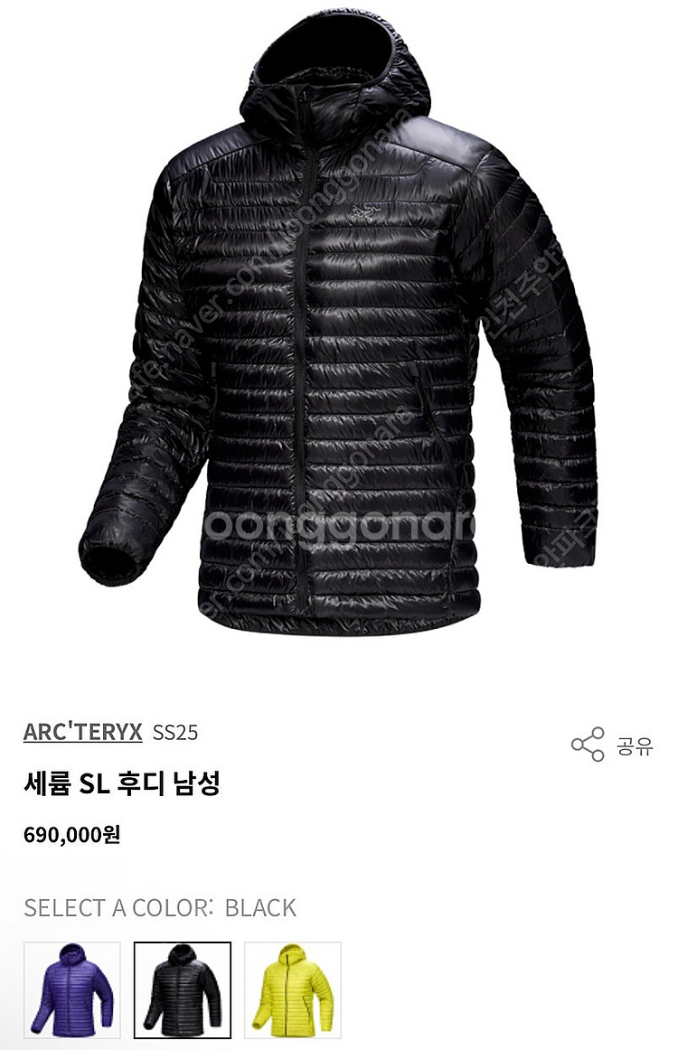 아크테릭스 세륨 SL 후디 남성 새상품 1000필 파워--0