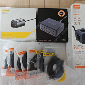 Essager GaN 67W 4포트 충전기 국내 220V+Toocki USB CtoC 100W 3m*2개 미개봉 새제품 총 3가지 일괄,멀티탭+충전기 6in1 65W GaN 고속