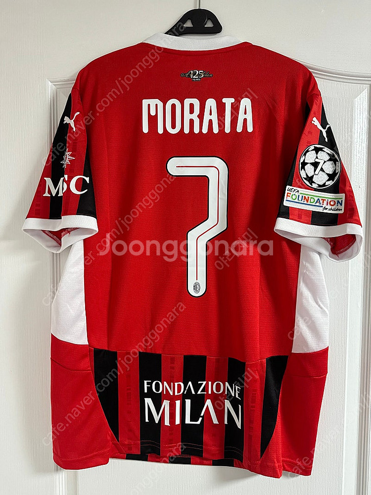 2024-25 AC 밀란 홈 반팔 알바로 모라타 챔피언스 리그 풀마킹 저지 유니폼 / XL--2
