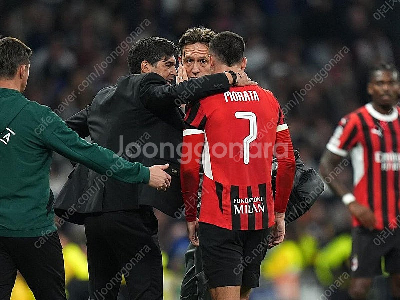 2024-25 AC 밀란 홈 반팔 알바로 모라타 챔피언스 리그 풀마킹 저지 유니폼 / XL--5