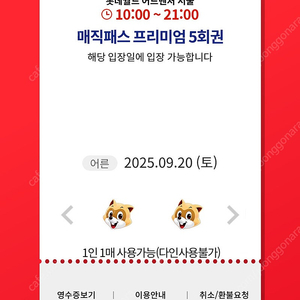 9/20(토) 롯데월드 매직패스 5회권
