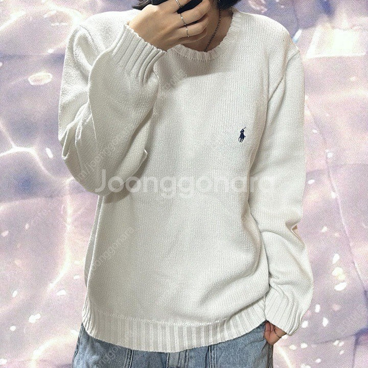폴로 랄프로렌 오버핏 코튼 니트 아이보리 화이트 M--0