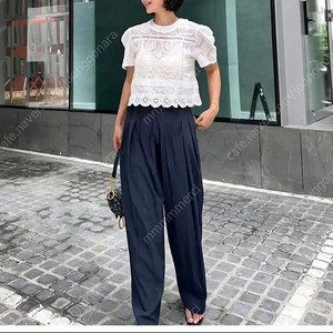 더브리 스퀘어 레이스 블라우스 - 화이트,블랙