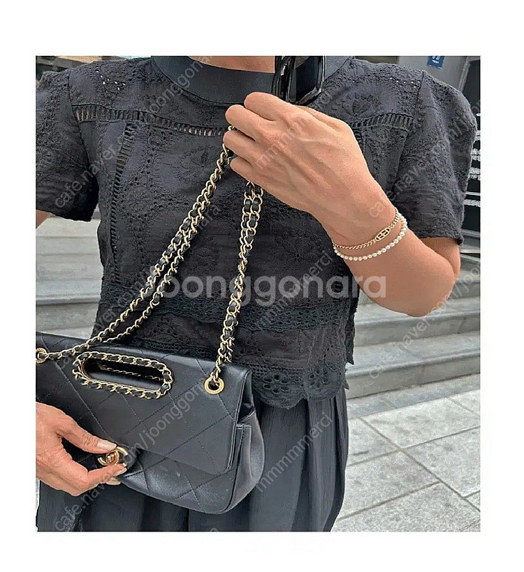 더브리 스퀘어 레이스 블라우스 - 화이트,블랙--6