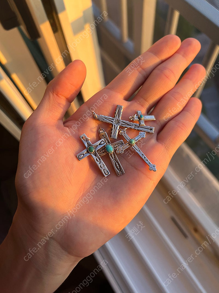 빈티지 나바호 인디언 애로우즈 십자가 크로스 실버 목걸이--7