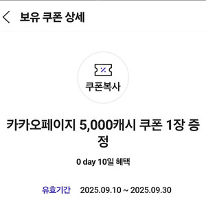 카카오페이지 5000캐시 쿠폰 1장
