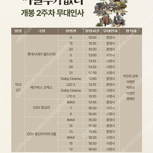 [ 어쩔수가없다 무대인사 ] 10.3~10.4 코엑스, 월드타워, 수원, 수원AK플라자 정가양도 (C열~F열)