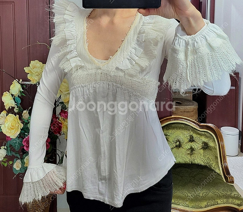 로베르토 까발리 스팽글 모달 셔츠 블라우스--9