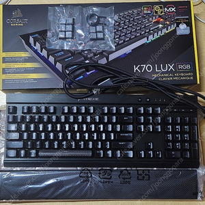 커세어 K70 LUX RGB 갈축 영문 키보드 + 커세어 별매 무광 영문 키캡 팔아요