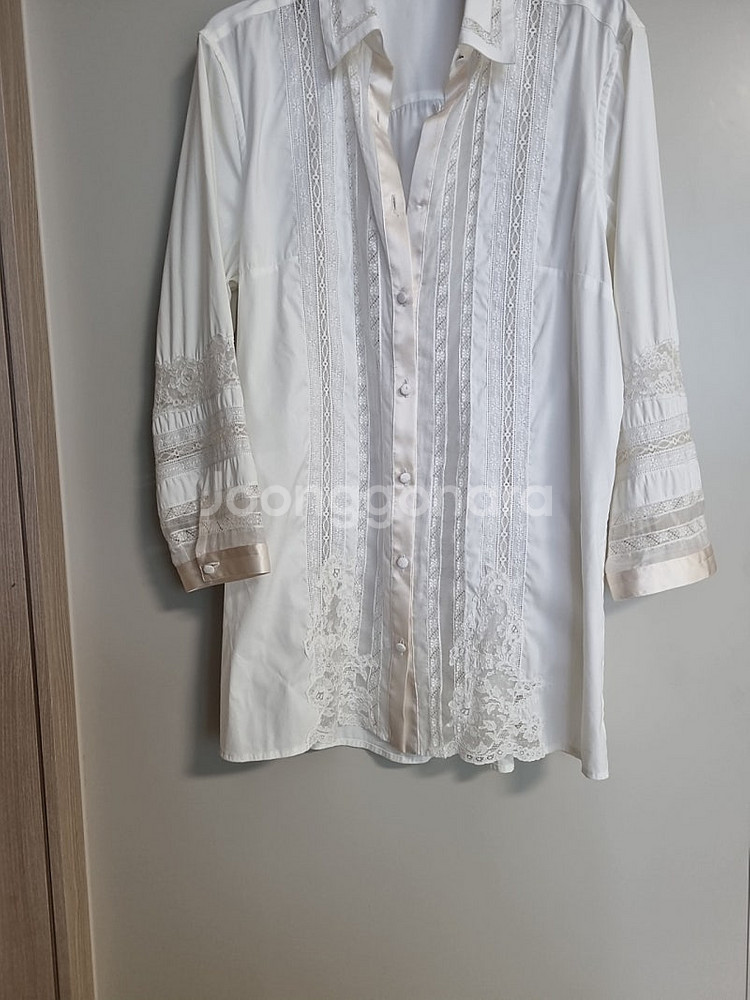 에르마노 설비노 레이스 장식 화이트 블라우스--2
