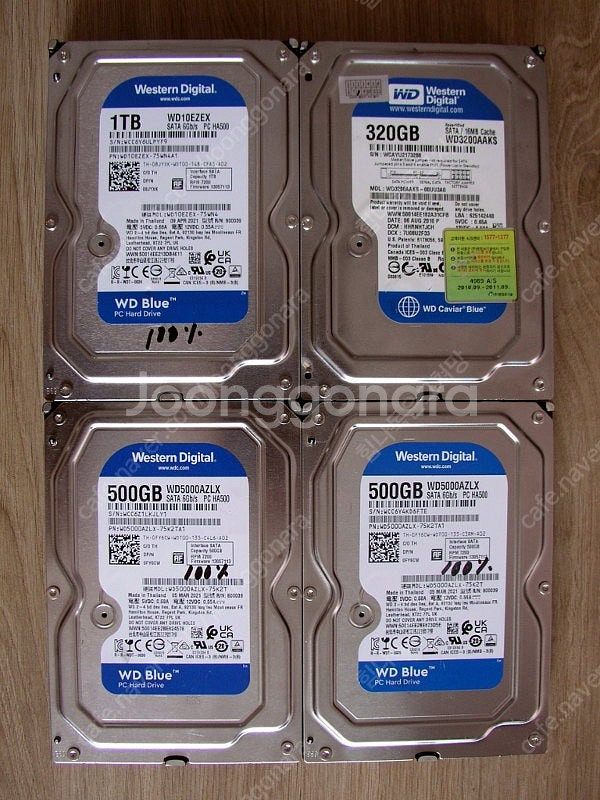 WD 3.5" HDD 4개 일괄 1TB 500GB 320GB--0