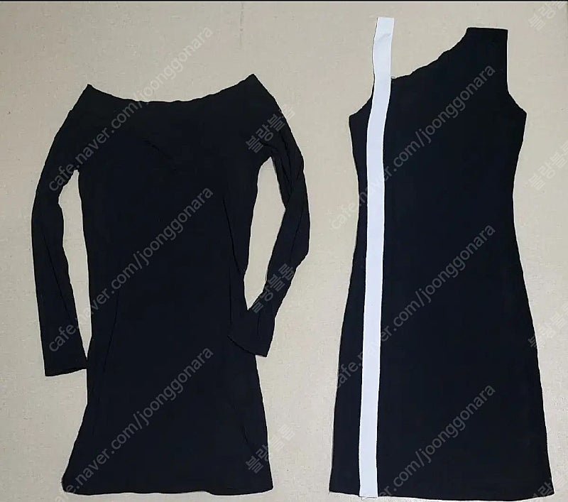 블랙 골지 긴팔 오프숄더 나시 민소매 원피스 연말룩 파티룩 치마 스커트 이미지