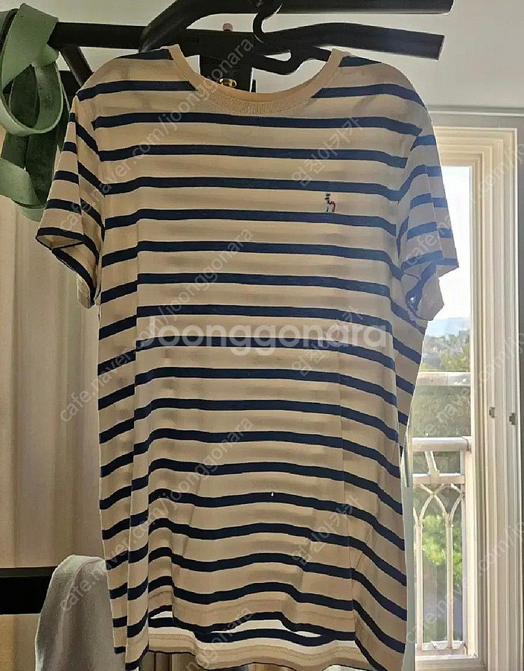 헤지스 블루 스트라이프 반팔 티셔츠--0