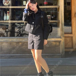 Jsny 셔츠 카라 트위드 크롭 자켓