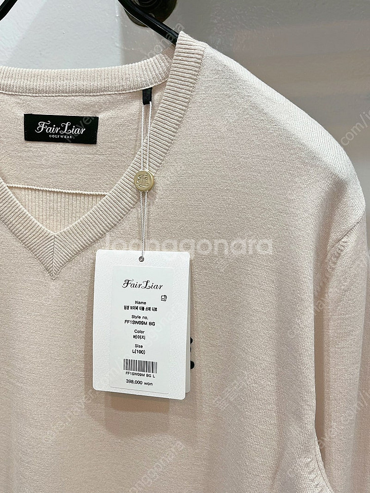 [새제품](100/L),(105/XL) 페어라이어 베이지 브이넥 더블소매 골프니트웨어--5