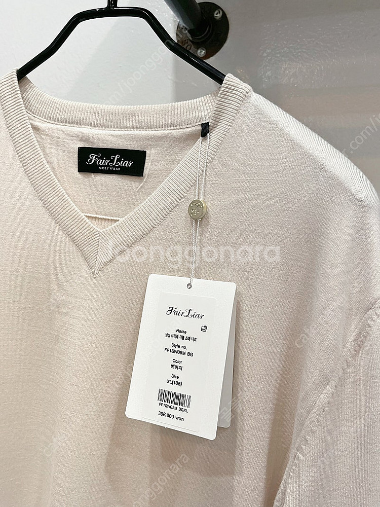 [새제품](100/L),(105/XL) 페어라이어 베이지 브이넥 더블소매 골프니트웨어--8