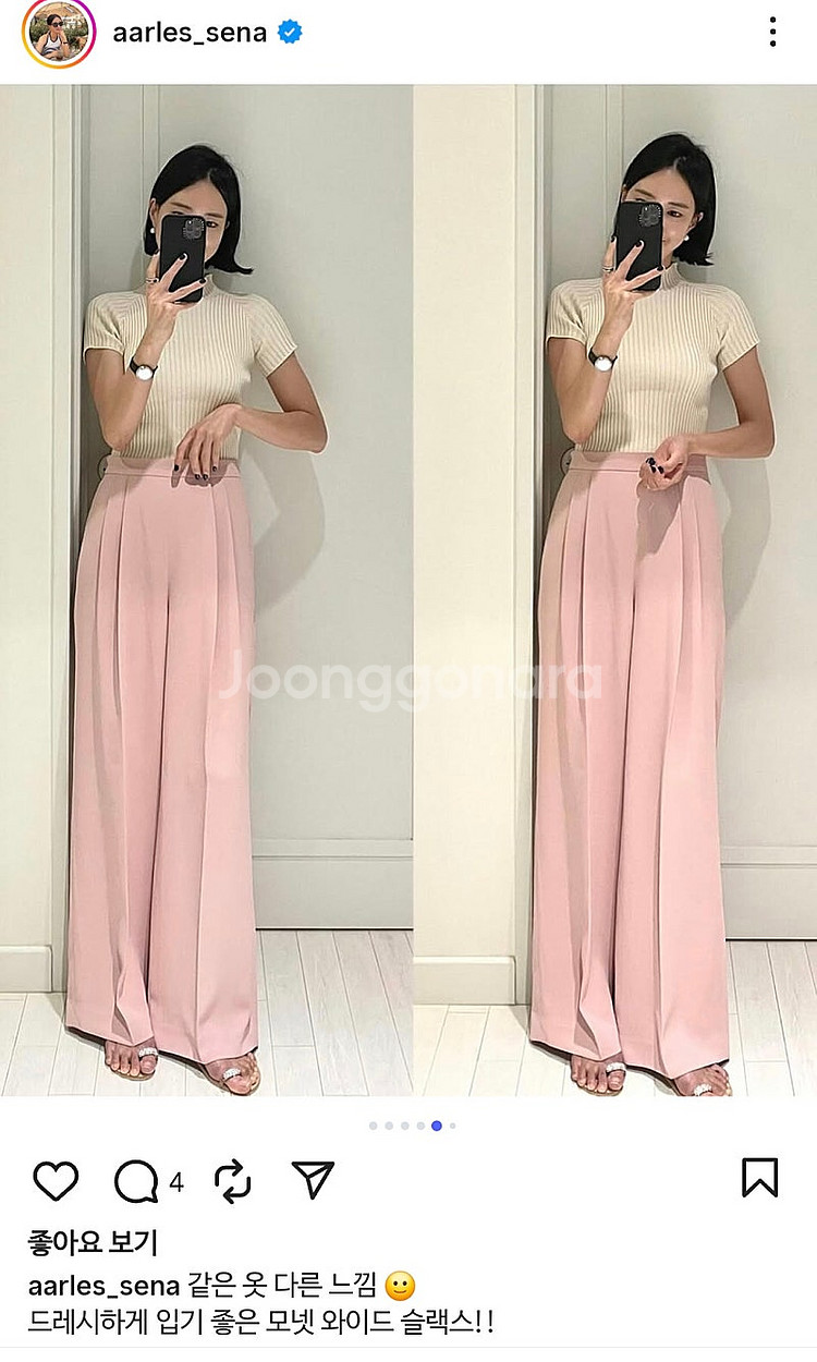 에이아를 모넷 와이드 슬랙스 핑크 스몰--0