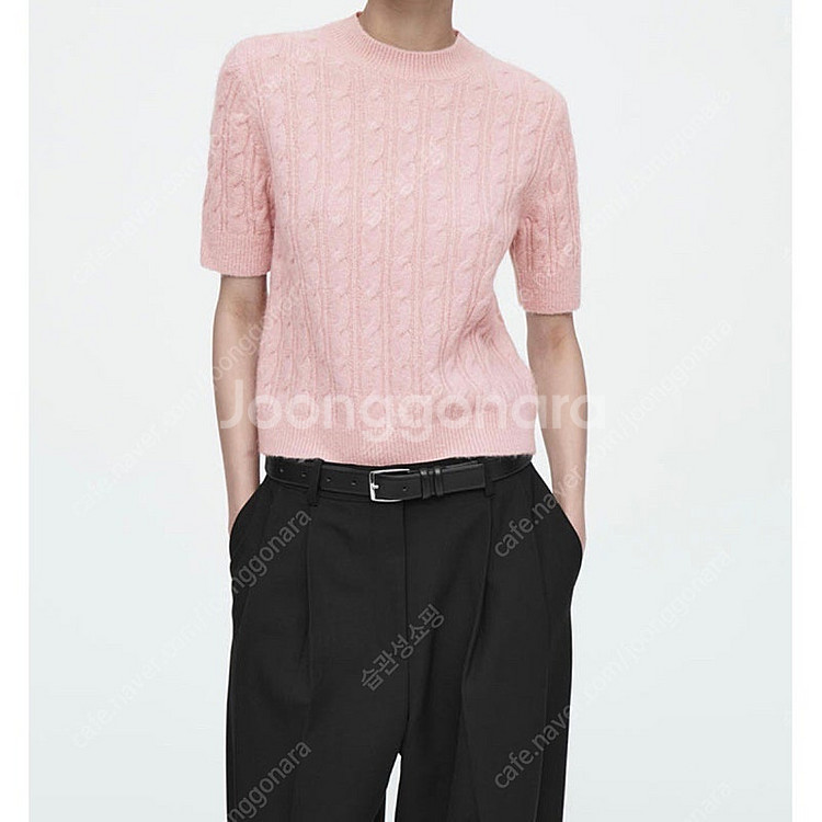 COS 코스 핑크 케이블 반팔 니트 S (새상품)--1