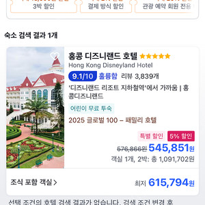 홍콩 디즈니랜드 조식포함 호텔 2박 양도(9.21~23)