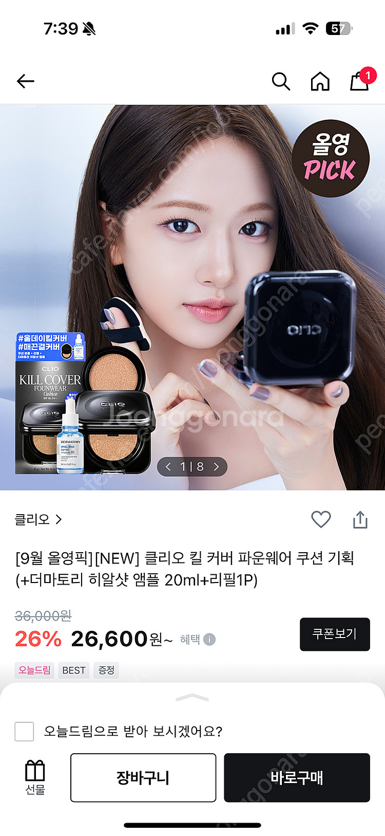 클리오 킬 커버 파운웨어 쿠션 기획 21c 란제리 새제...--0