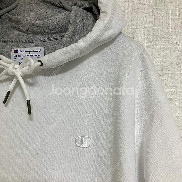 챔피온 화이트 기모 후드 긴팔티 (XL)--1