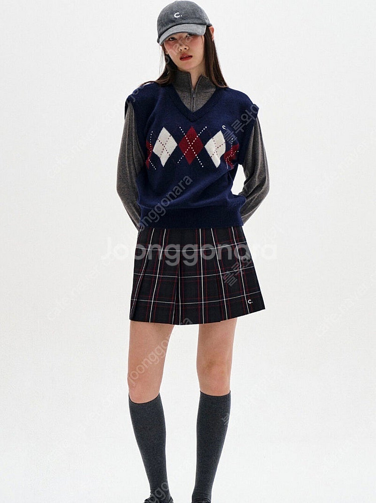 클로브 체크 플리츠 골프 스커트--0