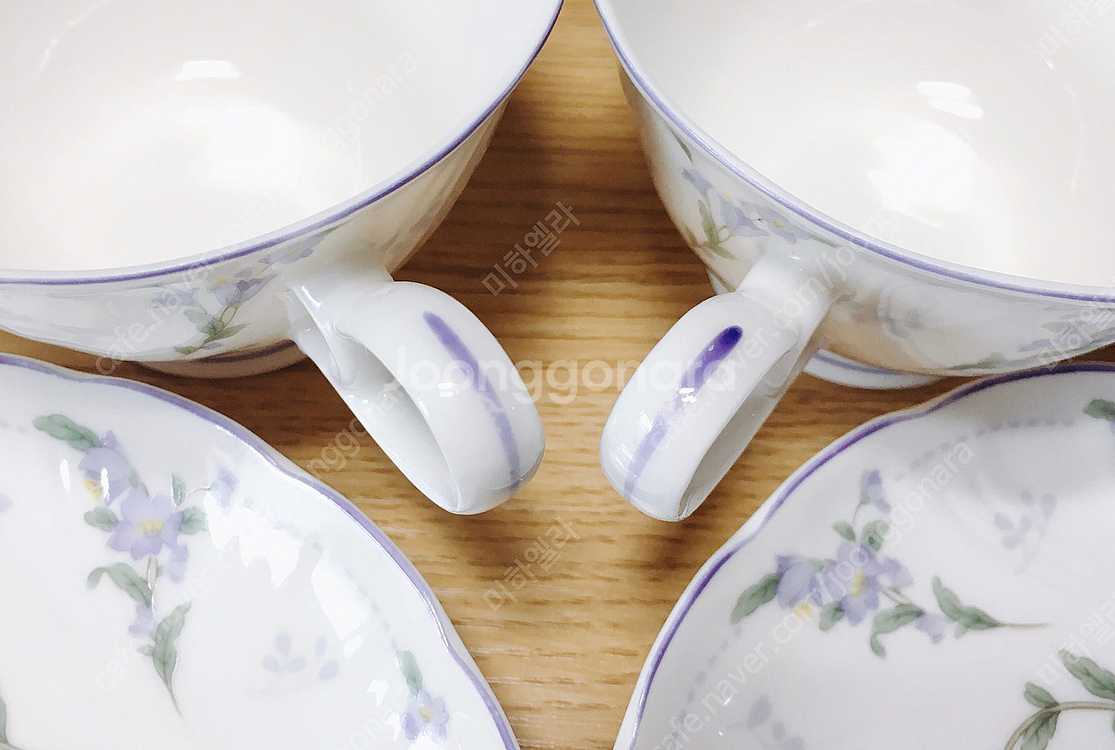 [1조 가격]일본 빈티지 비너스차이나(노리다케 옛 이름) 라이트 퍼플 플라워 패턴 찻잔 겸 커피잔--4