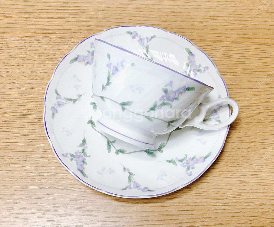 [1조 가격]일본 빈티지 비너스차이나(노리다케 옛 이름) 라이트 퍼플 플라워 패턴 찻잔 겸 커피잔--8