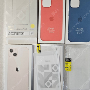 아이폰 13 핑크 자급제 256GB 노스크레치 상태 최상 풀박스 케이블 포함 강화유리 필름 추가 여분 애플 정품케이스 2개 슬림핏케이스 총 3개 장모님이 쓰던거라 전화 문자만