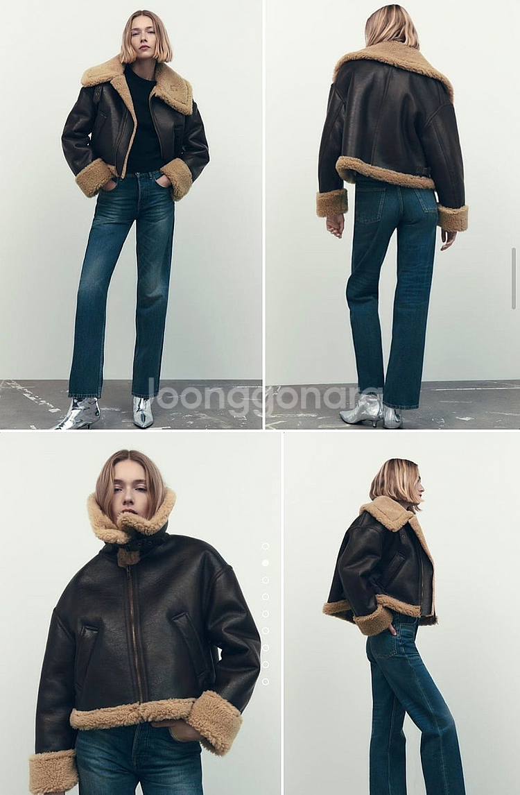 새상품급 자라 오버핏 반크롭 무스탕 sm--1