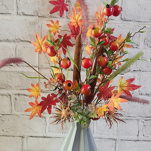 새상품)석류열매 단풍잎조화 대형 도자기화병 인테리어소품