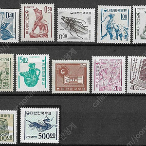 64년-69년 사이 발행된 제1차 국산백지 보통우표 17종 미사용