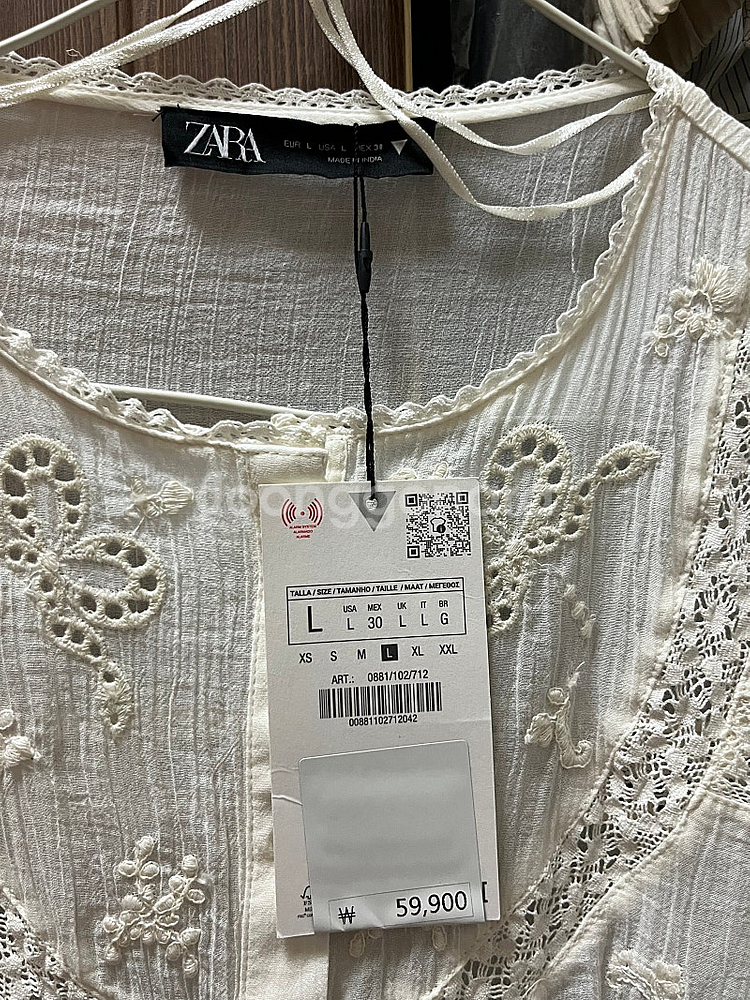 자라 자수 장식 쉬폰 셔츠 블라우스 L사이즈 새상품 0881 102 712--5