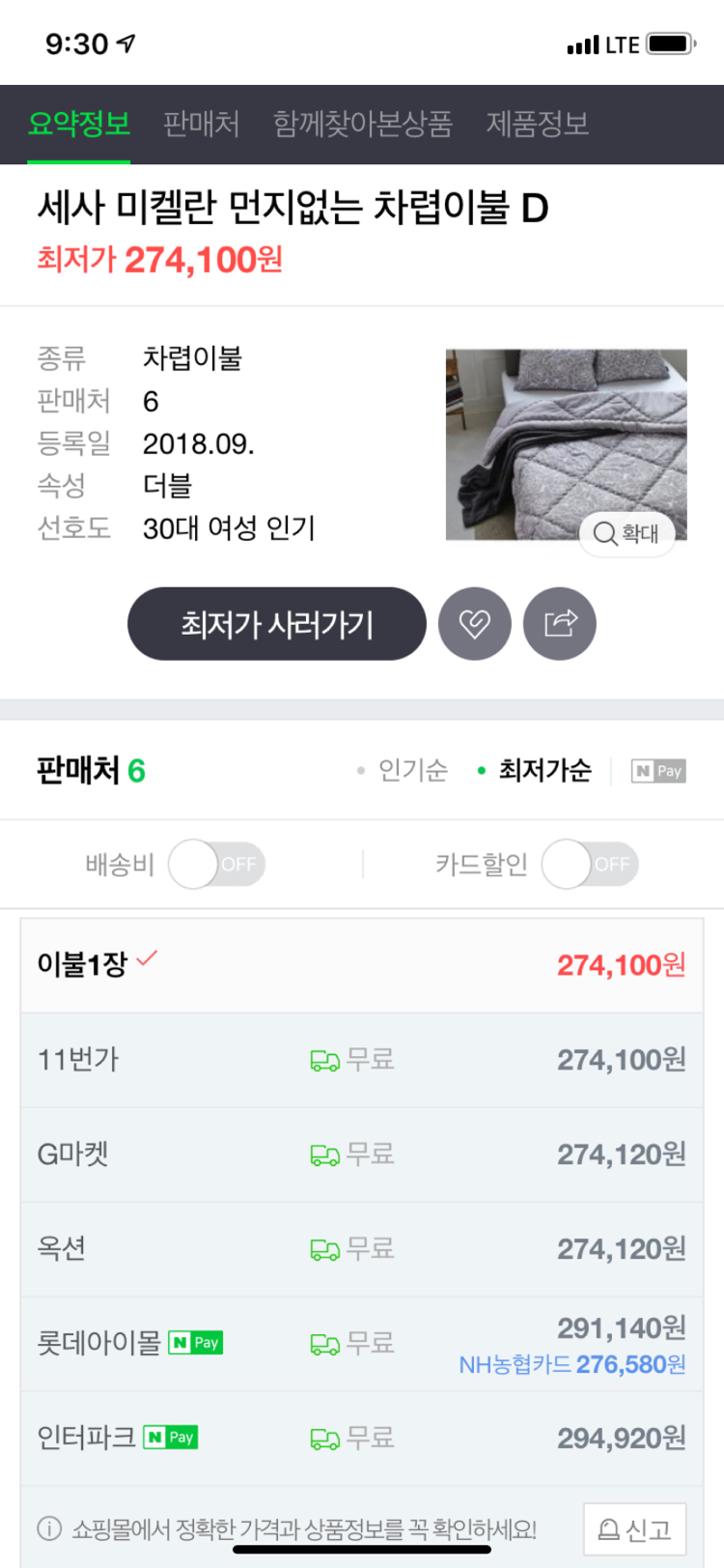 [SESA] 세사 진드기방지 미켈란 차렵 이불(더블)--1