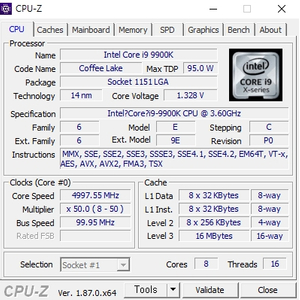 9900k5.0oc+z390타이치+램4200mhz