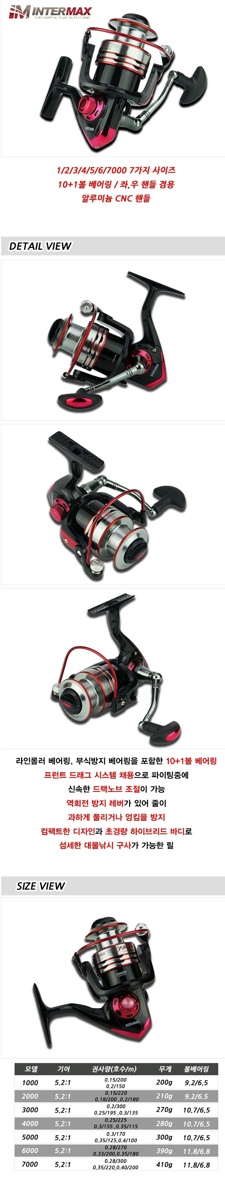 10 + 1볼 스피닝릴 4000번 릴 새상품--1