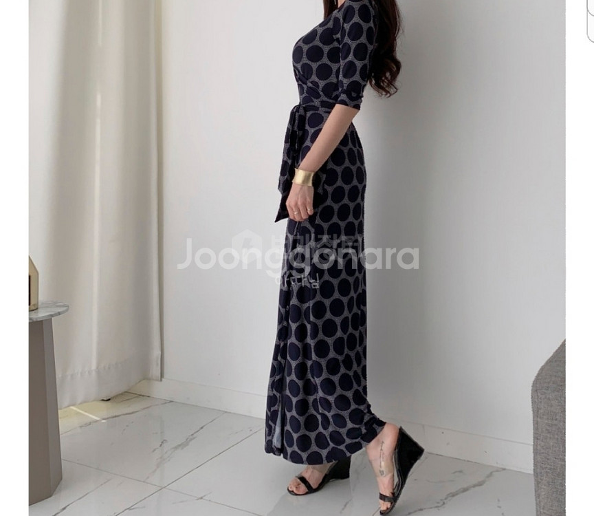 패턴 맥시 롱 랩 원피스--3