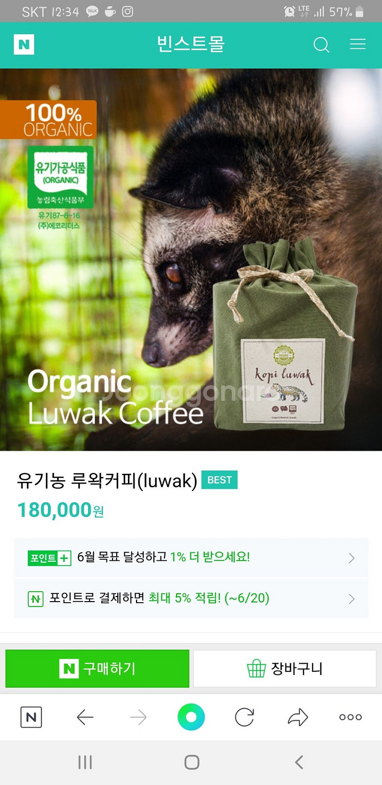 유기농 빈스트 루왁커피 100g (인도네시아) 가격내림--2