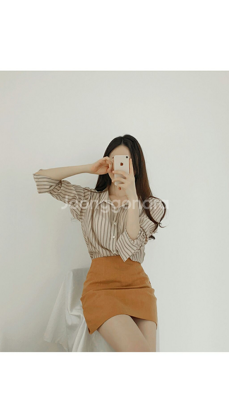 프롬데이원 오렌지스커트 린넨치마 린넨스커트 여름치마--3