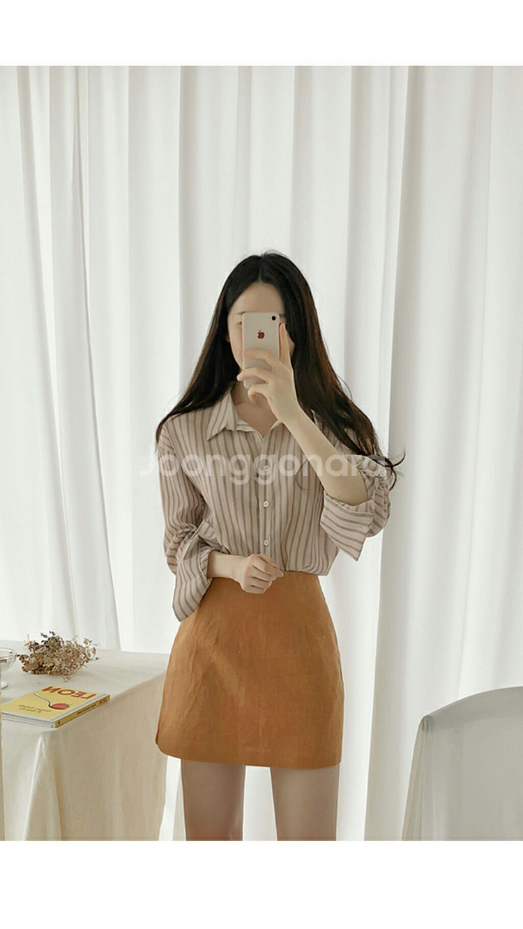 프롬데이원 오렌지스커트 린넨치마 린넨스커트 여름치마--4