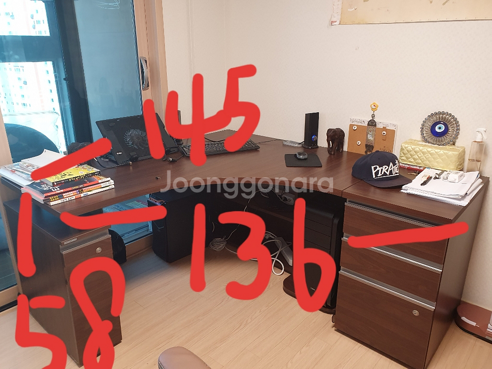 한샘 인테리어 책상+서랍장--1