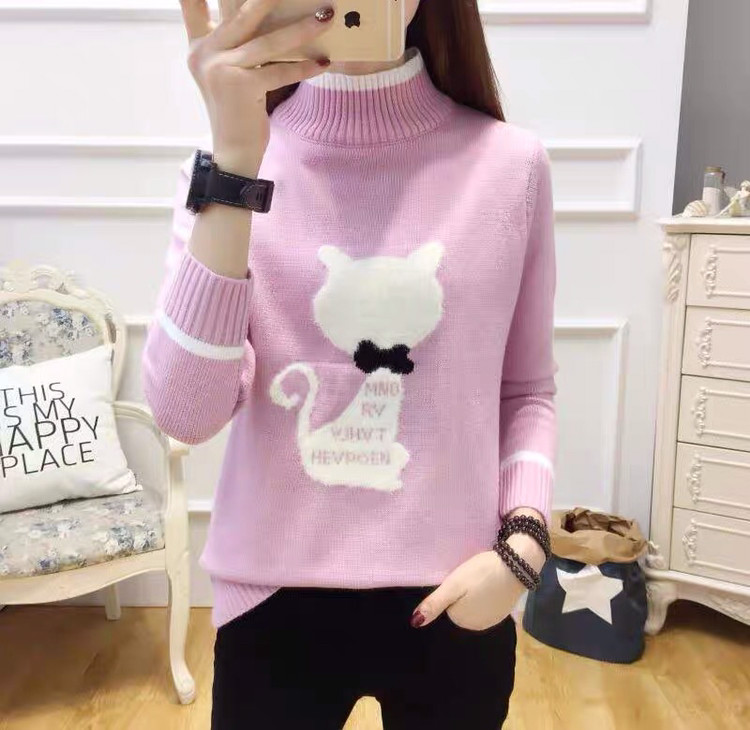 겨울 여성 캐시미어 캐주얼 풀오버 고양이 스웨터 이미지